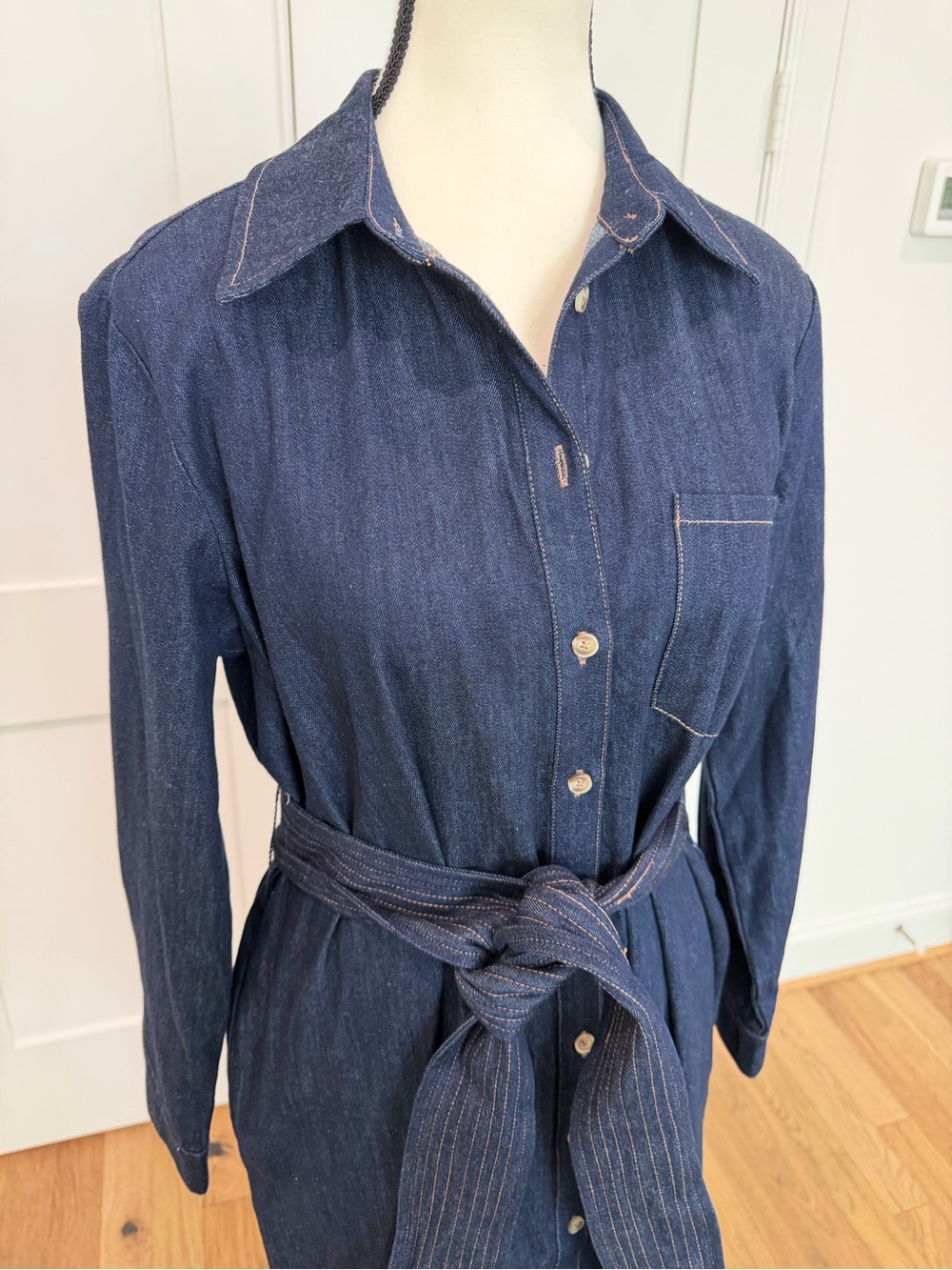 👖 Tuckernuck Dark Denim Maxi Dress - Medium 👖 Button Front & Tie Waist - Picture 7 of 16